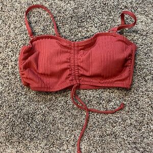 Red-Orange Ruched Bikini Top